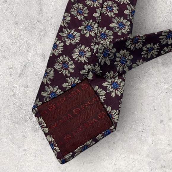 ESCADA Burgundy/Blue Floral Silk LUXURY Tie ITALY - Picture 5 of 6
